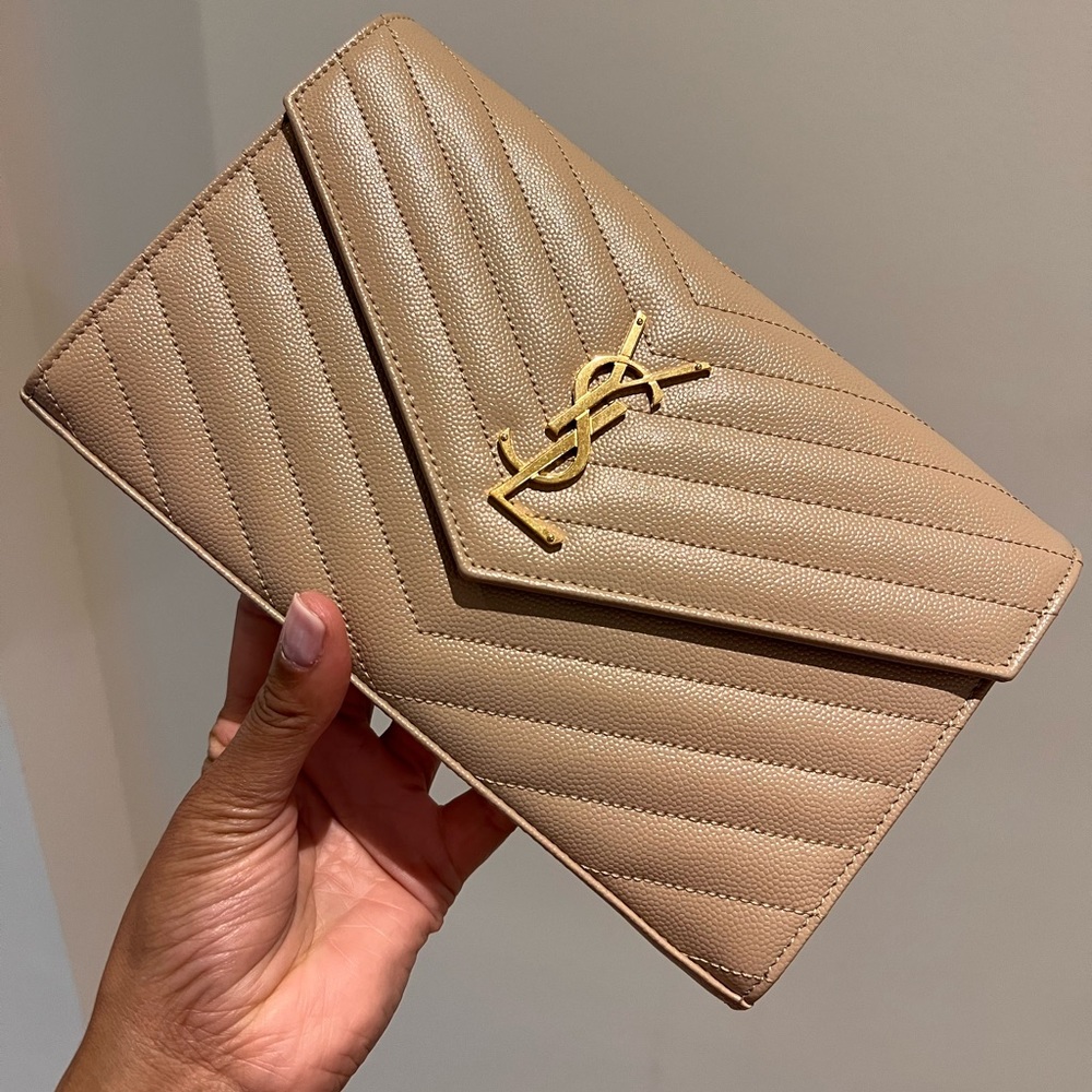 YSL Monogramme Large Grain de Poudre Wallet on Chain